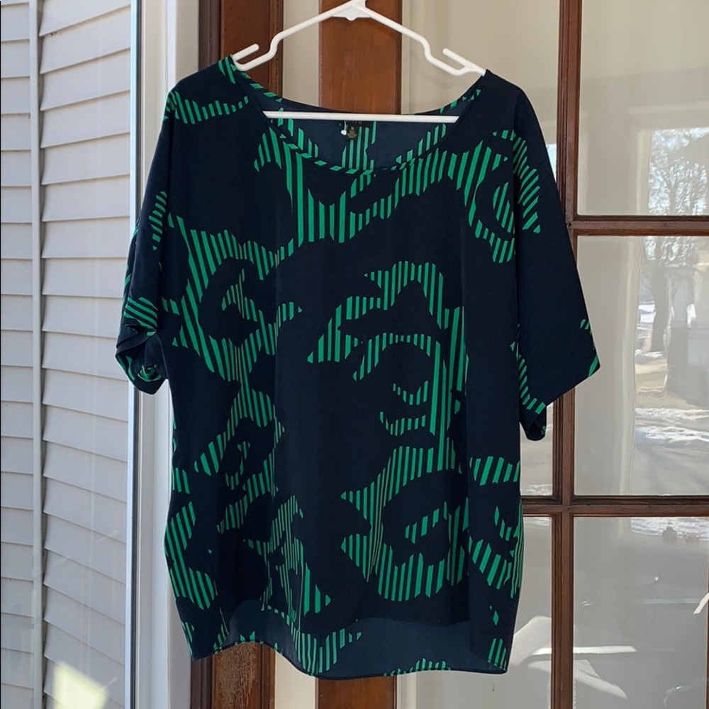 Prive Navy and Green Short Sleeve Blouse